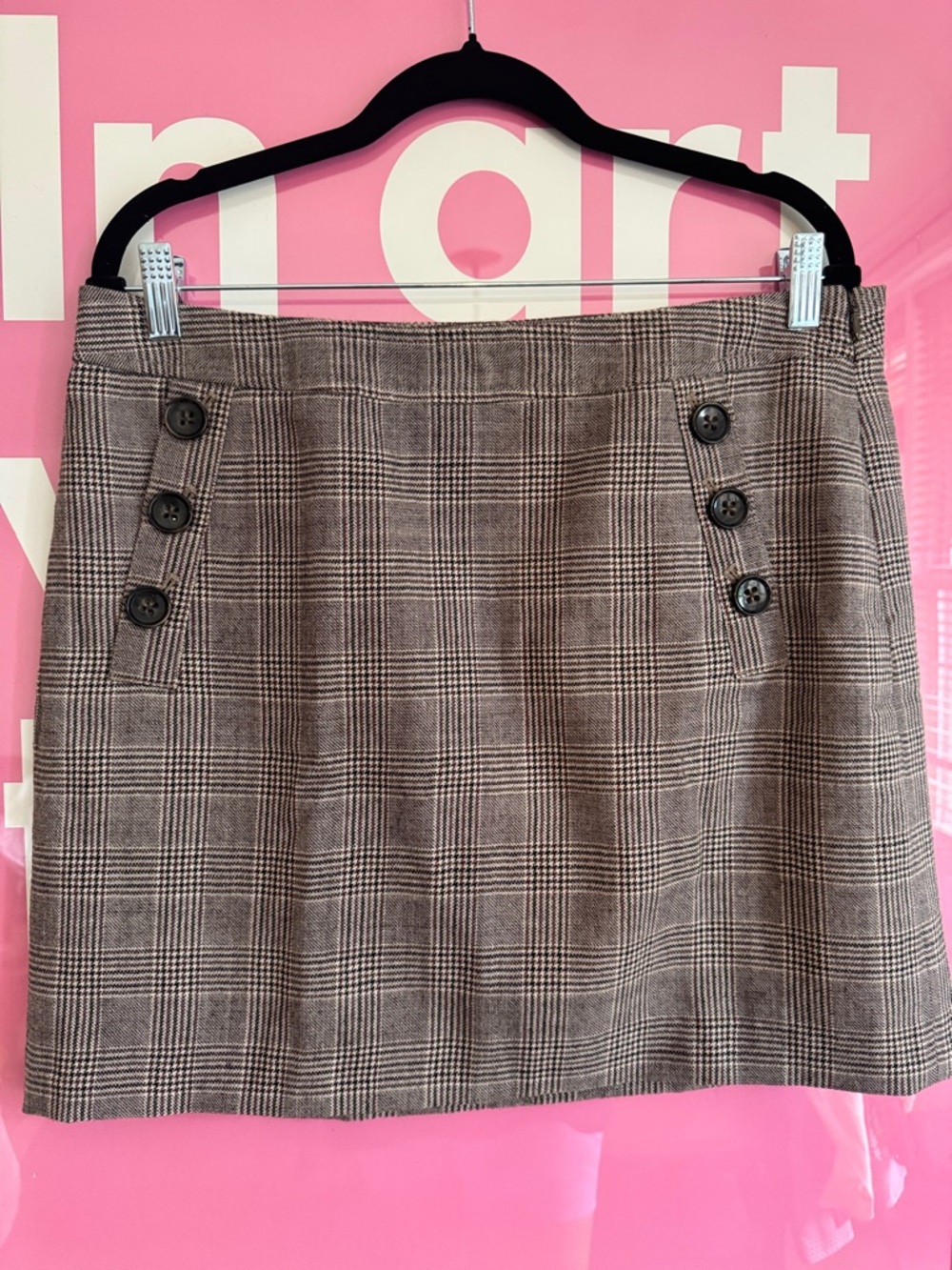 Banana Republic Brown Plaid Mini Skirt with Button Detail